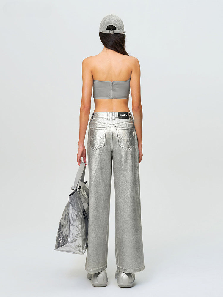 Compass Wild Classic Wide-Leg Jeans Silver - CHINASQUAD