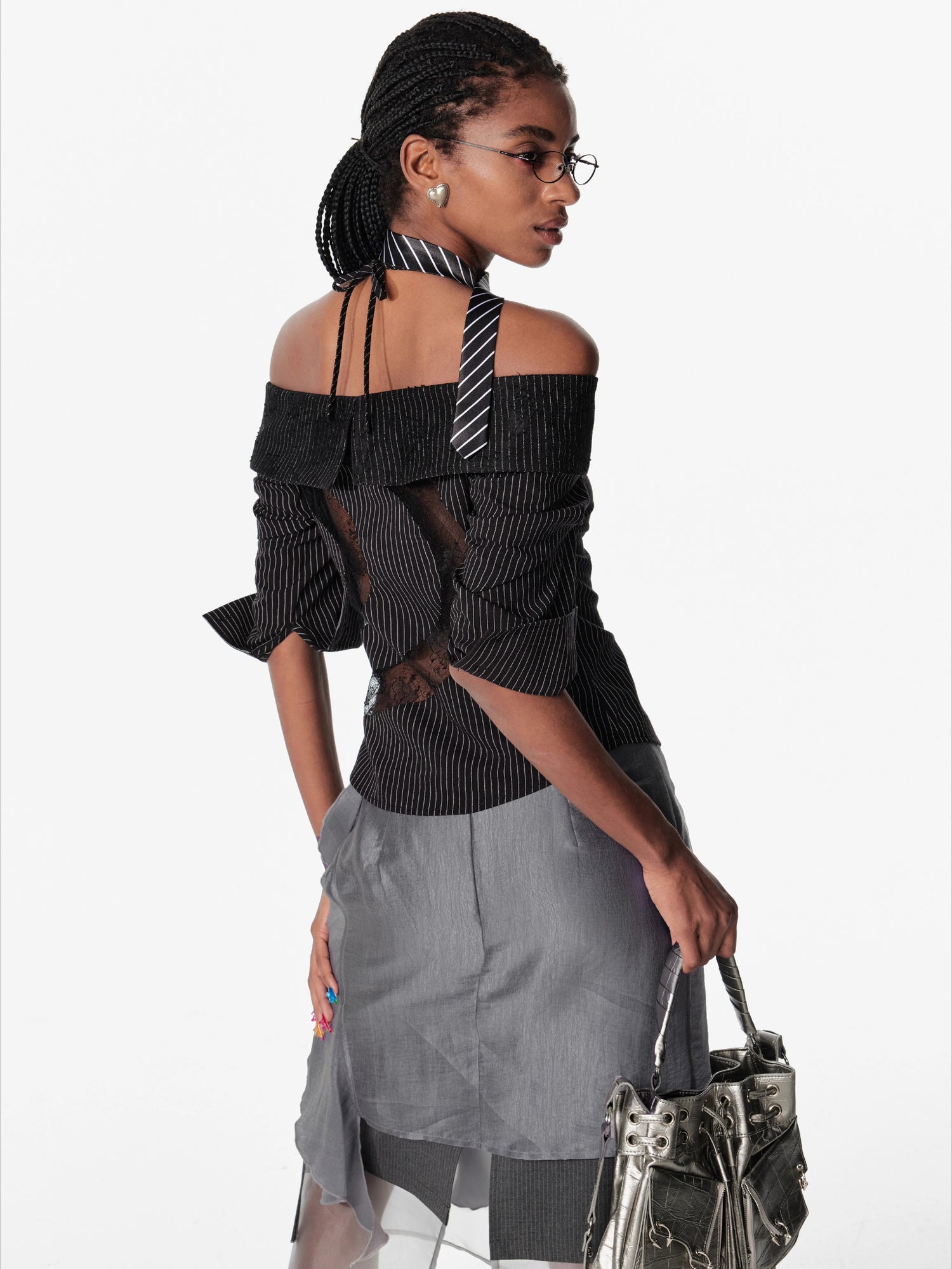 Lace Shoulder Strap Off-Shoulder Shirt - CHINASQUAD