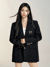 Black & Khaki Suit Collar Bow-tie Blazer - CHINASQUAD