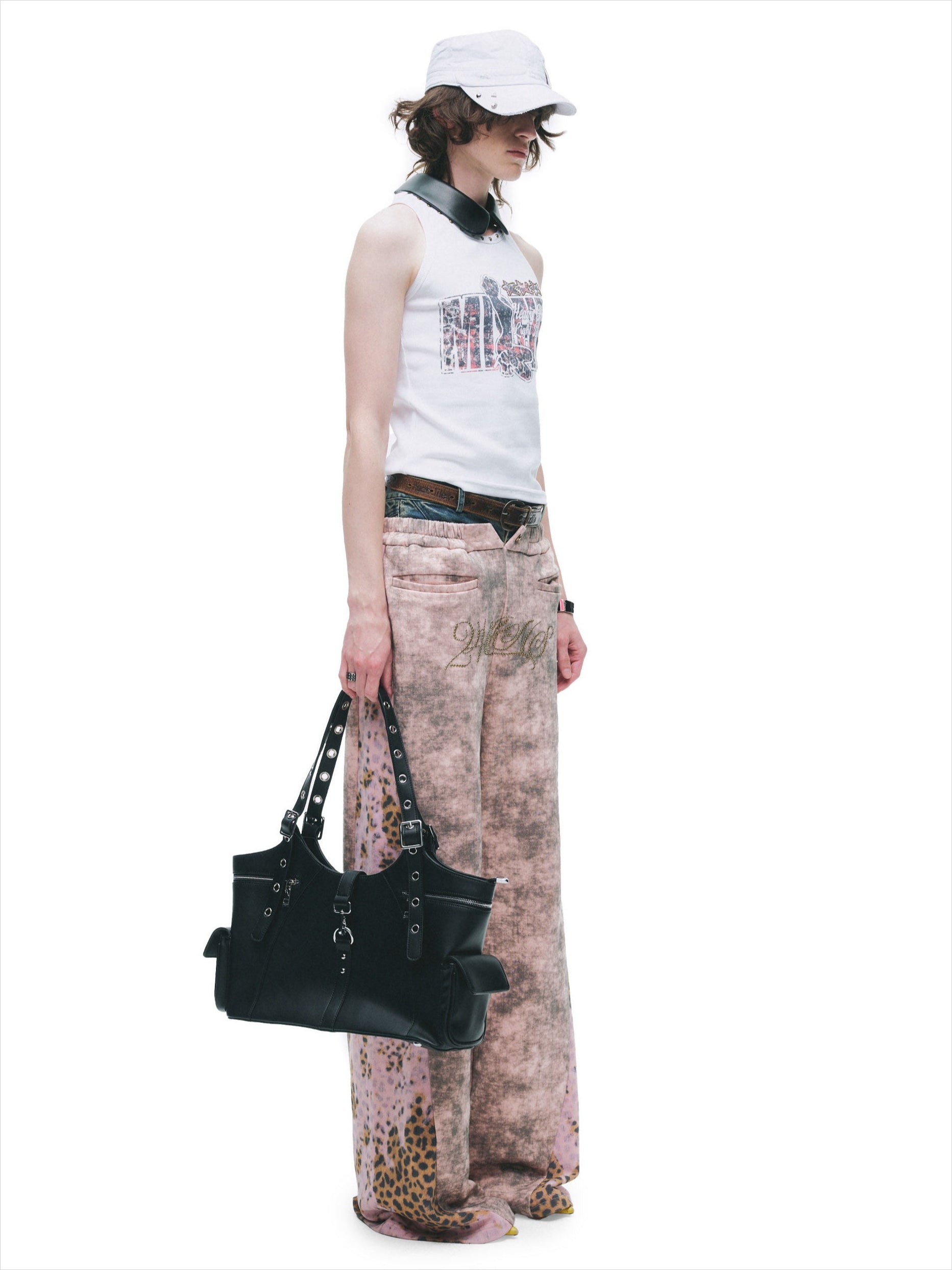 Punk Ribbed Studded Graphic Tank Top