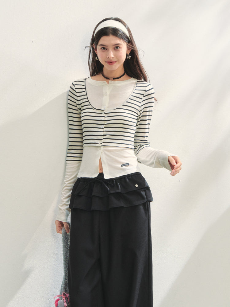 Striped Two-piece Contrast Color Cardigan - CHINASQUAD
