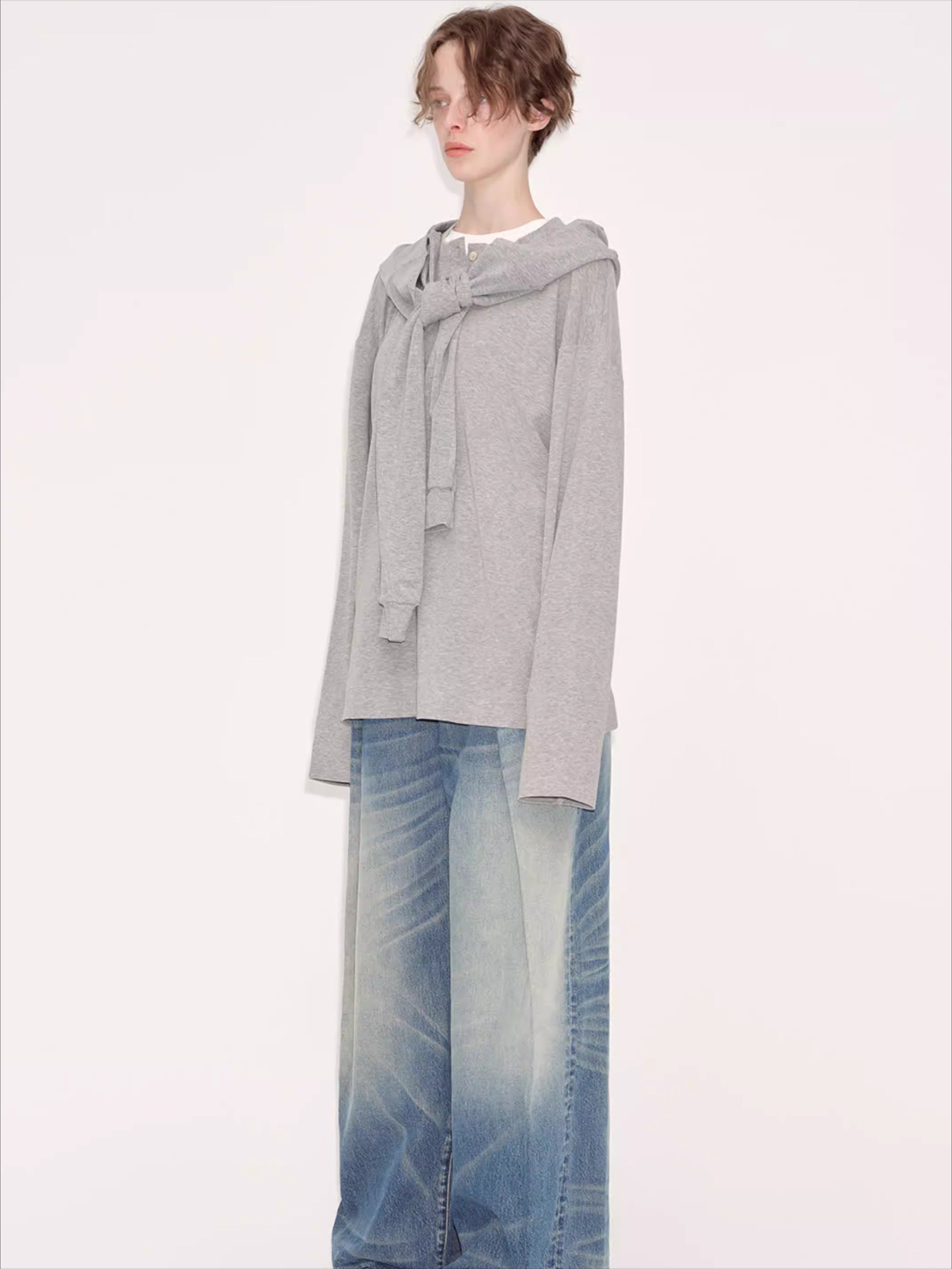 Relaxed Grey Hooded Long Sleeve Sweatshirt