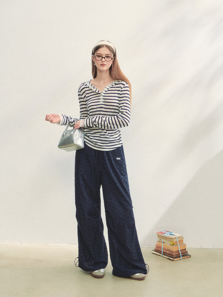 Hollow Embroidery Tie-up Casual Pants - CHINASQUAD