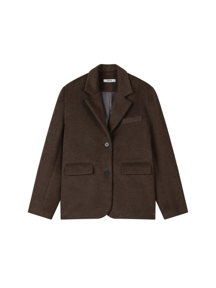 Wool Blend Broad-Shoulder Blazer - CHINASQUAD
