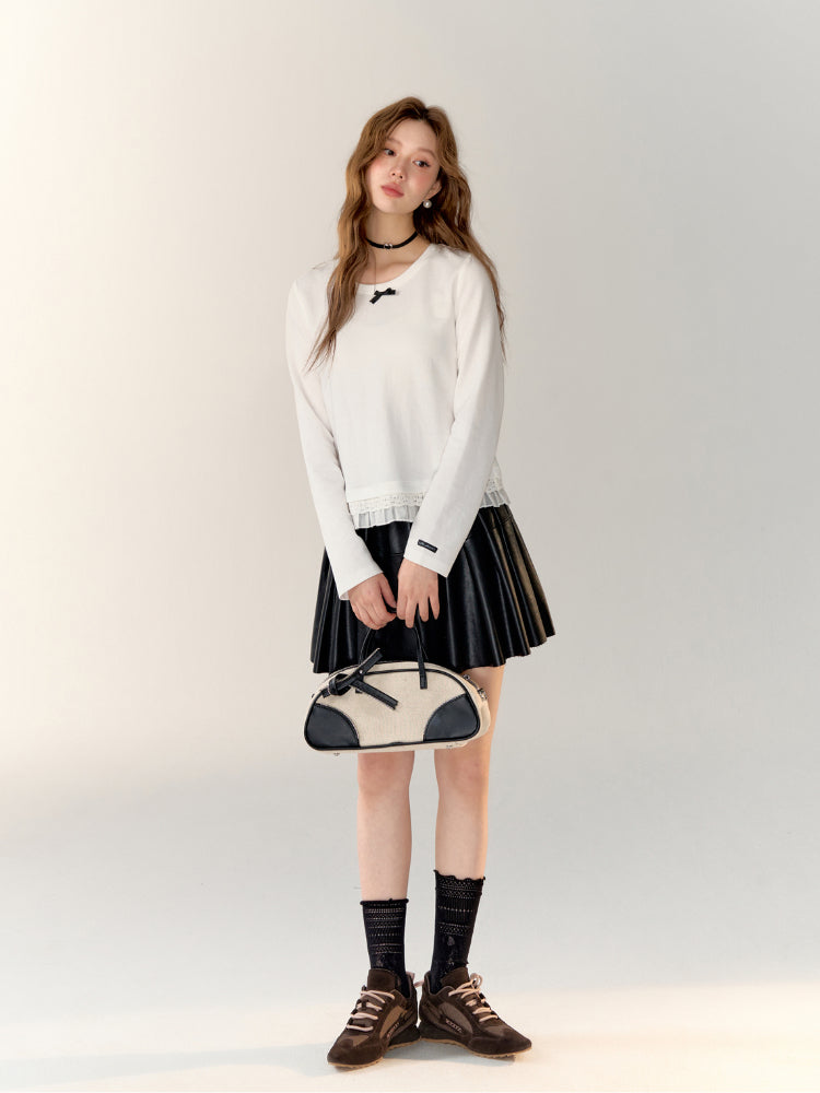 Black PU Split Pleated Leather Skirt - CHINASQUAD