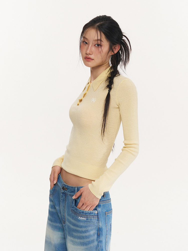 Black & Yellow Wool Polo Knit Top - CHINASQUAD