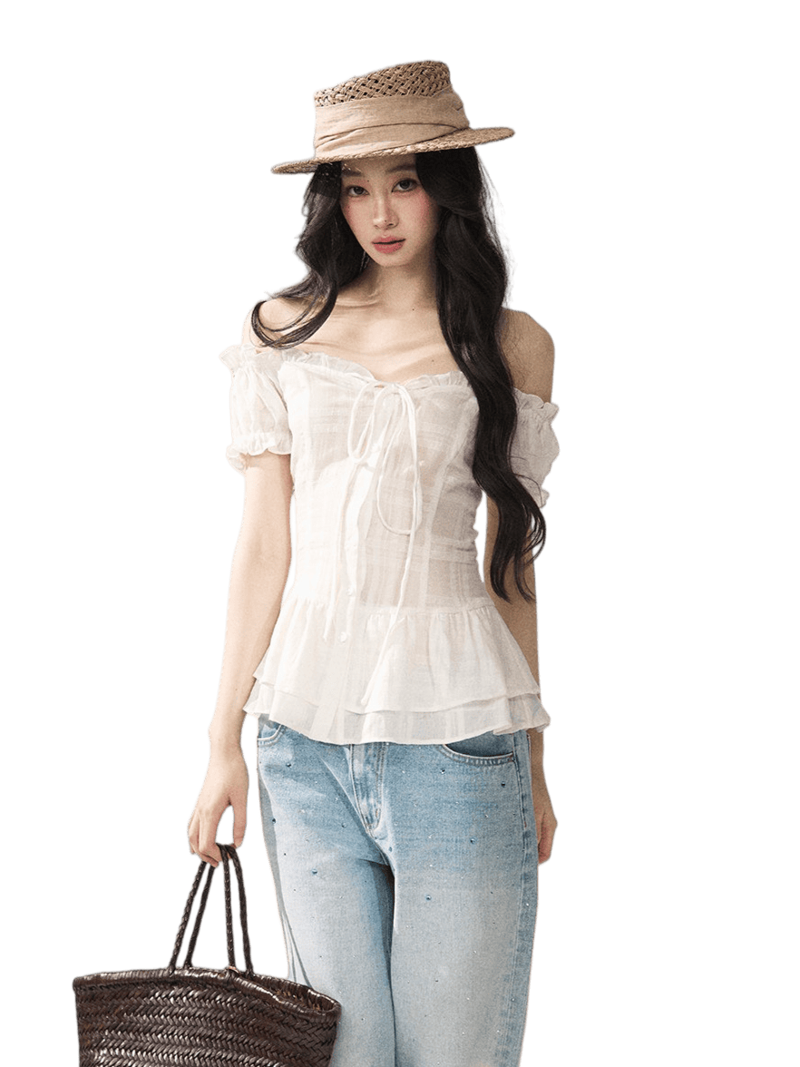 Cotton-Linen Fitted Short Sleeve Top
