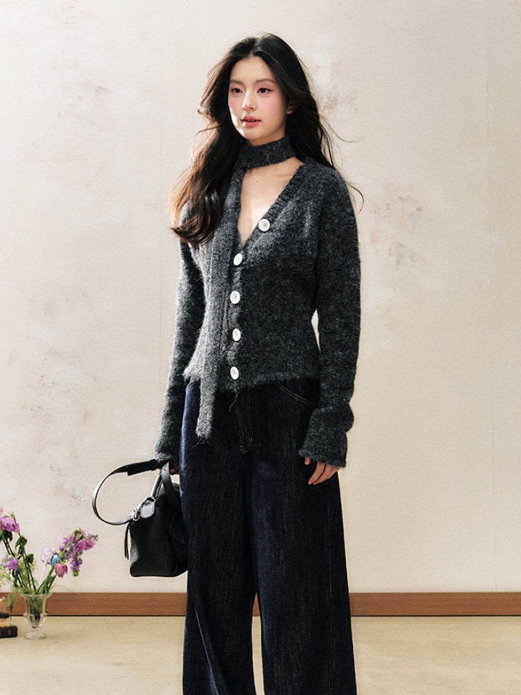 V-Neck Waist-Cinching Slimming Versatile Knit Cardigan - CHINASQUAD