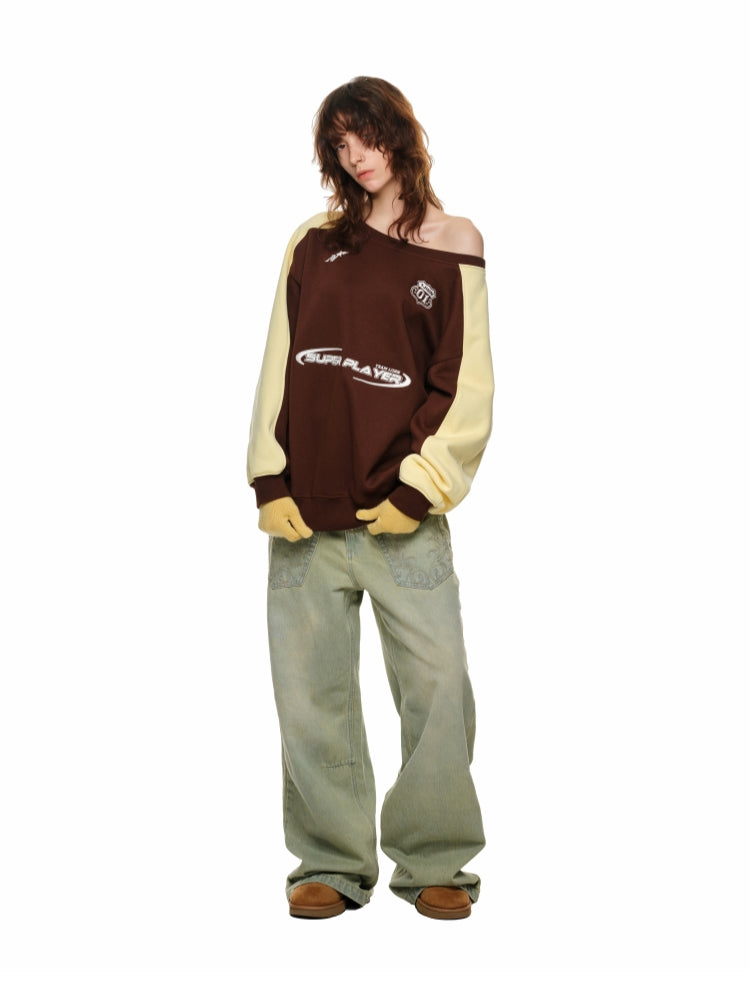 Off-Shoulder Sports Jersey Sweatshirt - CHINASQUAD