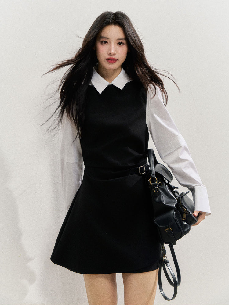 Fake Two-piece Checked Shirt Dress - CHINASQUAD