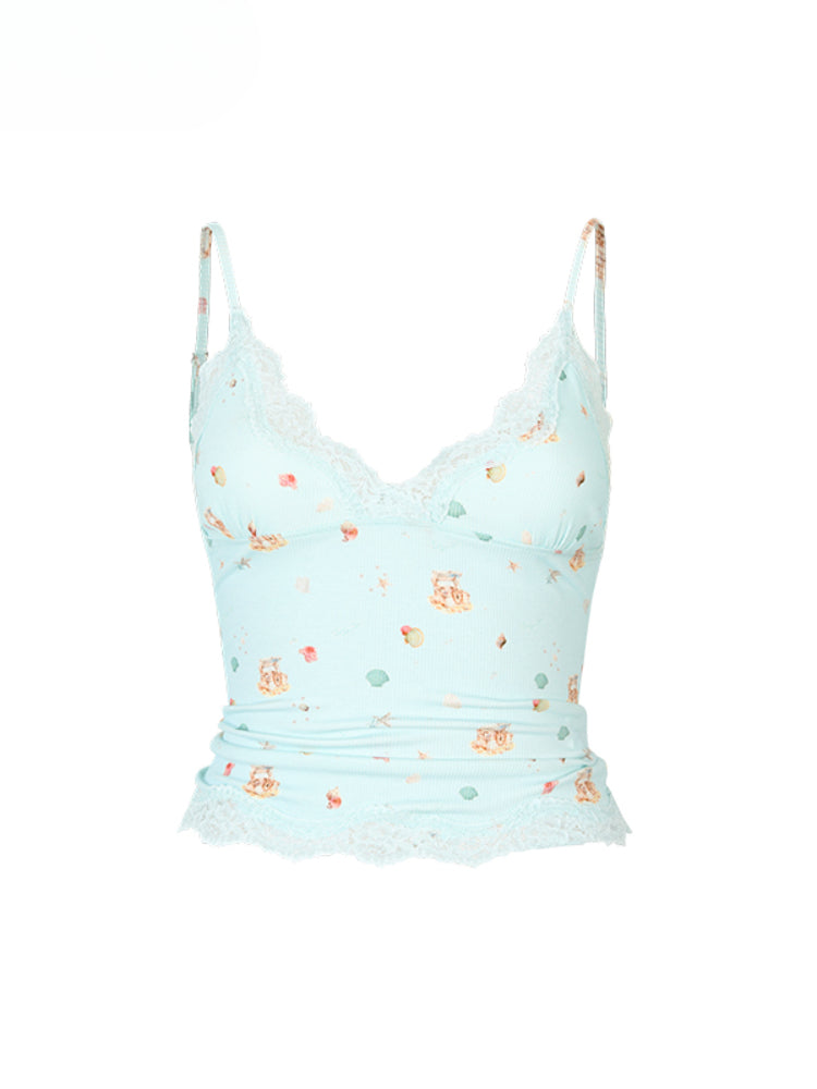 Printed Lace Trimmed Camisole - CHINASQUAD