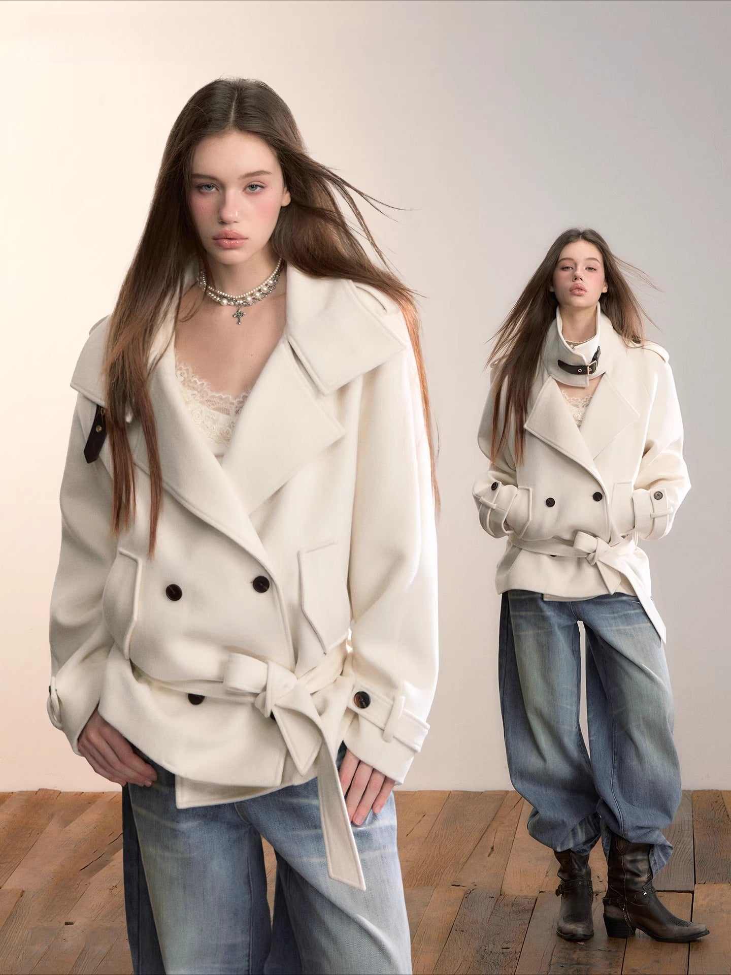 Structured Wool Blend High-Neck Coat