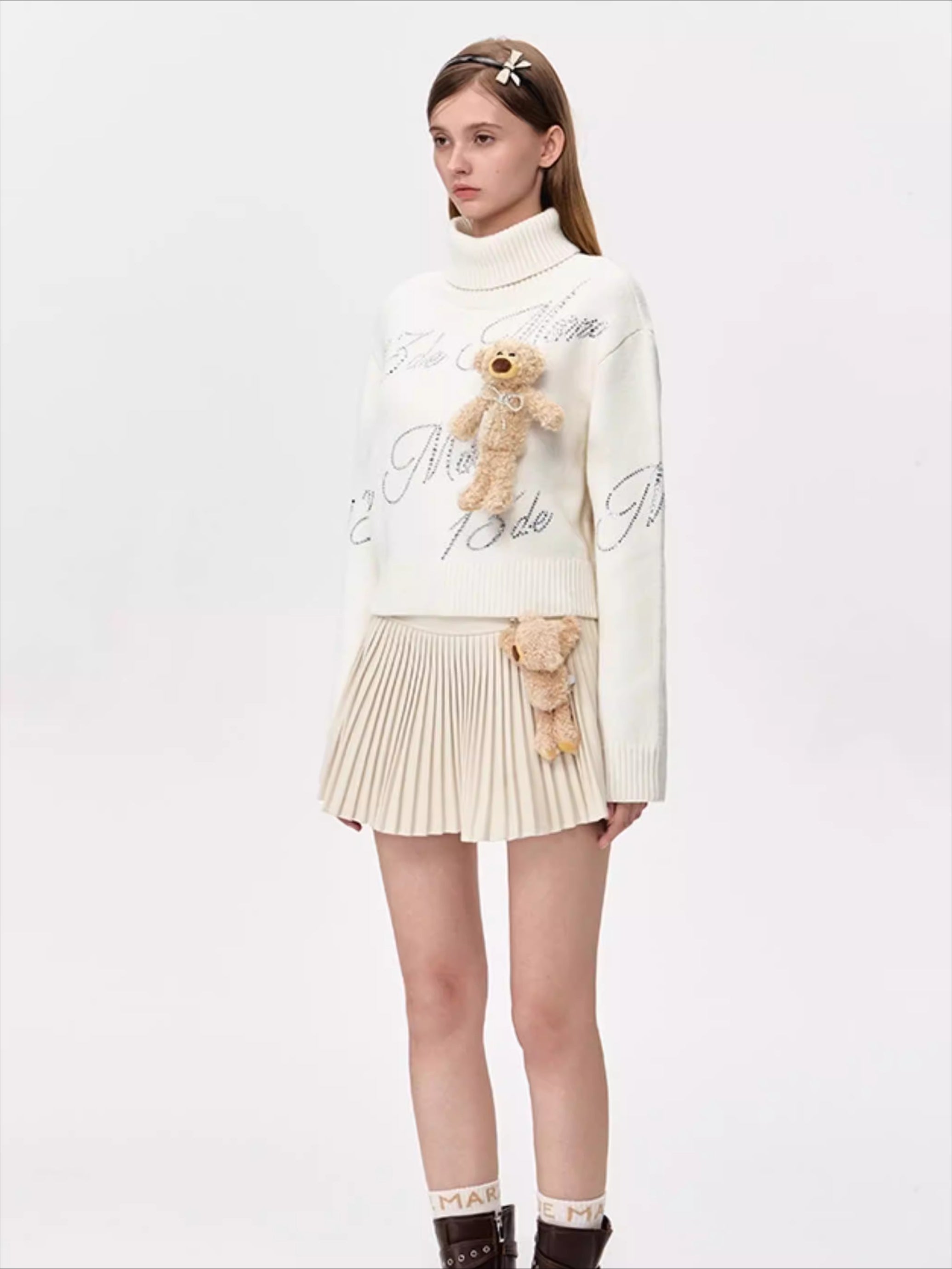 Crystal-Embellished Mock-Neck Knit Sweater