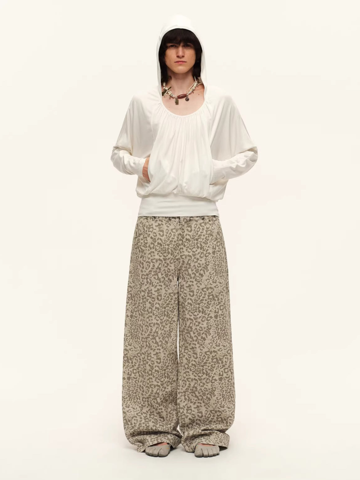 Vintage Studded Leopard Straight-Leg Trousers