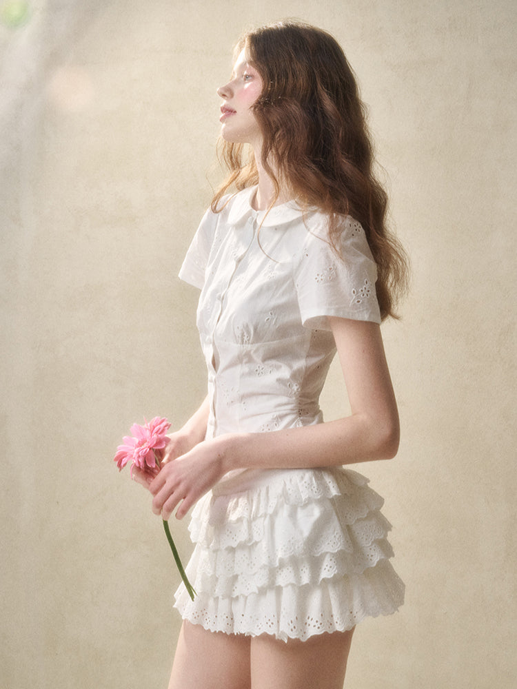 Embroidered Lace Waist Shirt & Skirt Set - CHINASQUAD