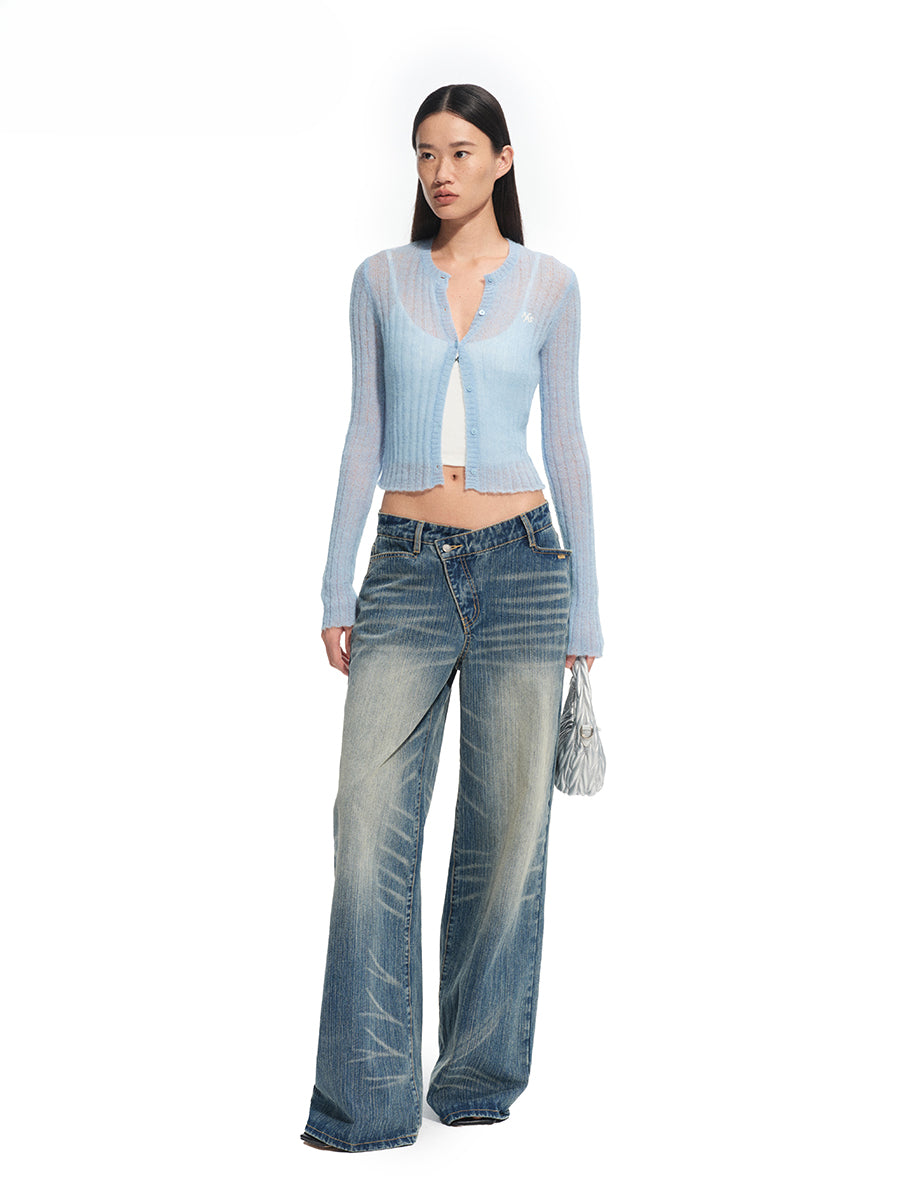 Alpaca Mohair Slim Fit Hollow-out Knit Blouse - CHINASQUAD