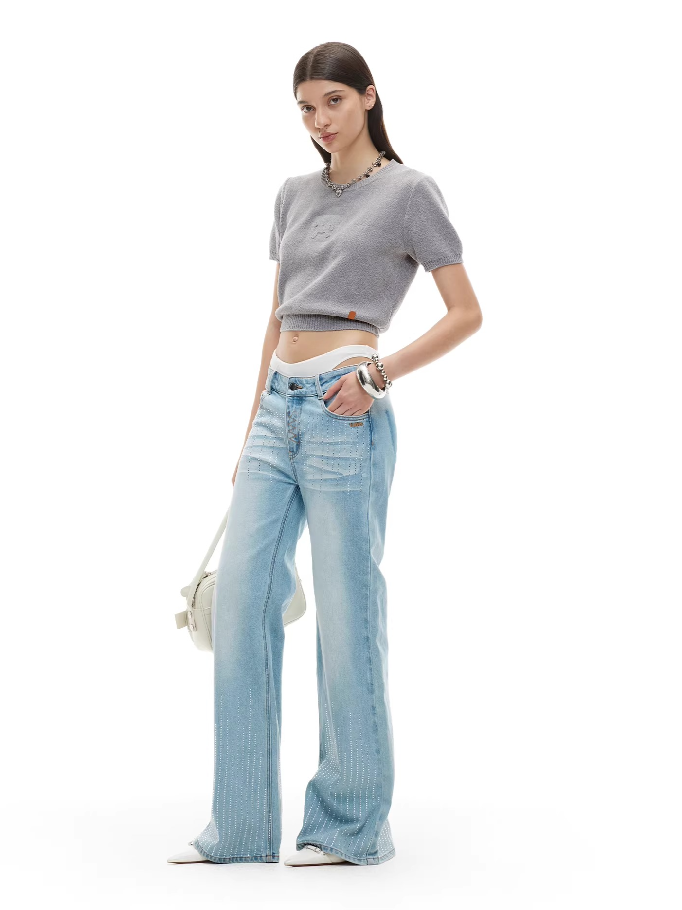 Embossed Logo Cropped Knit Tee