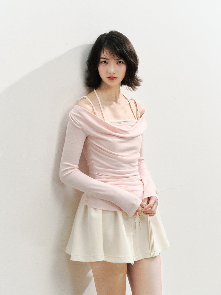 Beaded Halter Fake Two- Piece Blouse - CHINASQUAD