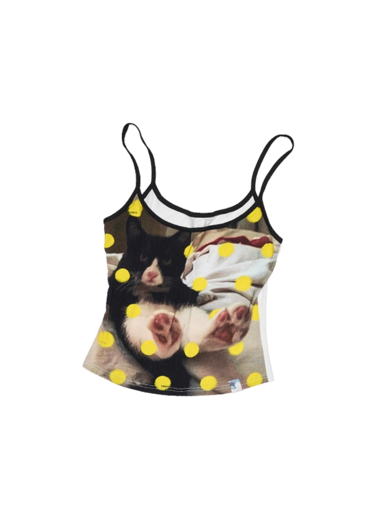 Polka Dot Cat Dog Color-Blocking Camisole - CHINASQUAD