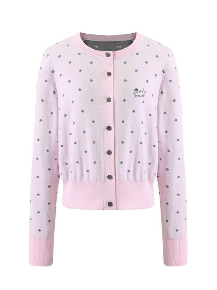 Polka Dot Jacquard Knit Cardigan