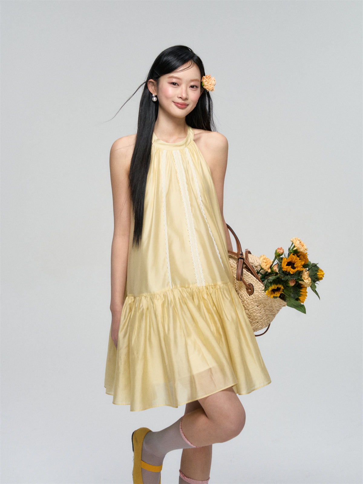 Halter Neck Tencel Lace Beach Dress - CHINASQUAD