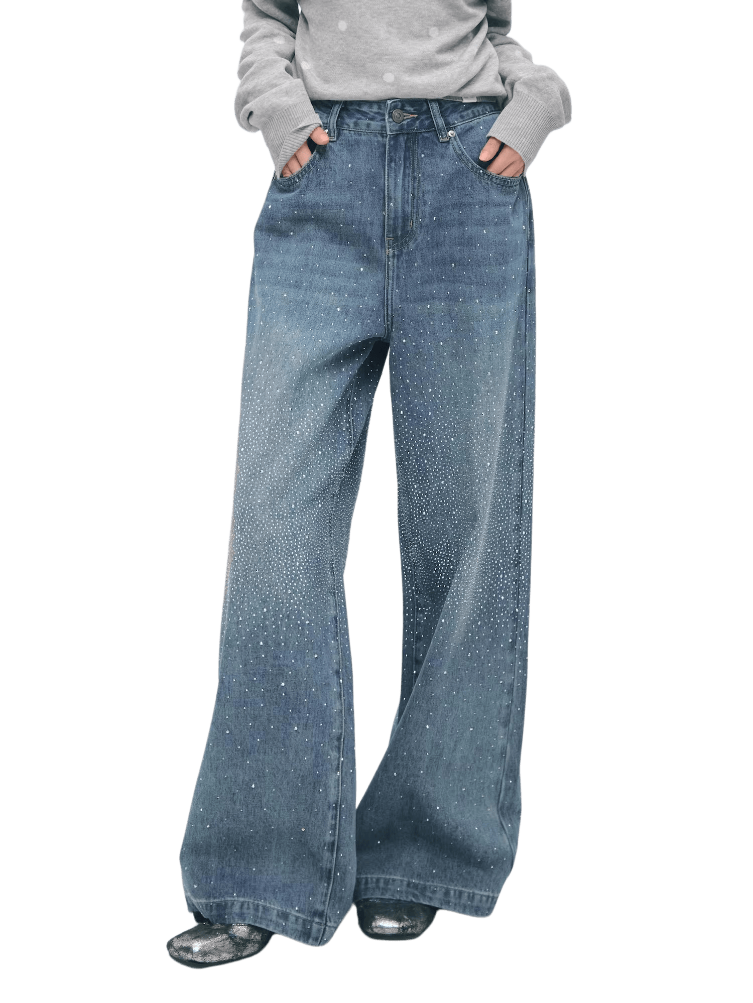 Vintage Straight-Leg Sparkle Denim Jeans