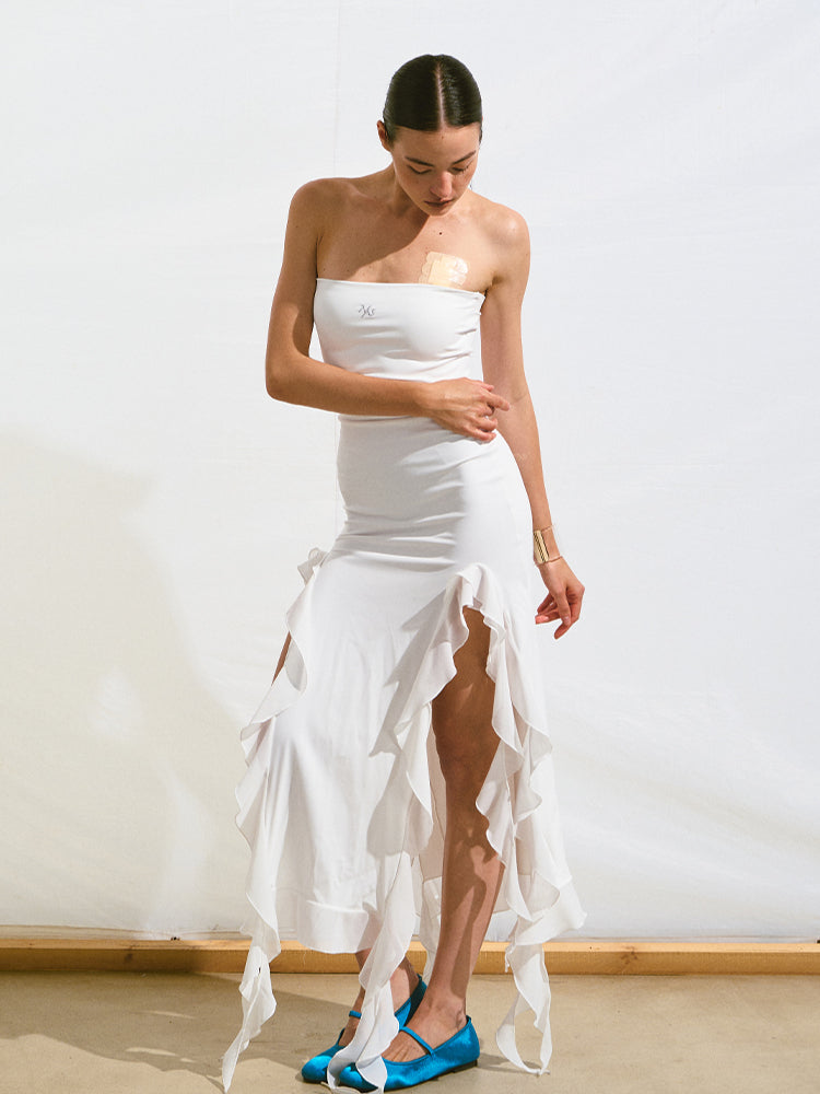 Asymmetrical Ruffle Bandeau Dress - CHINASQUAD