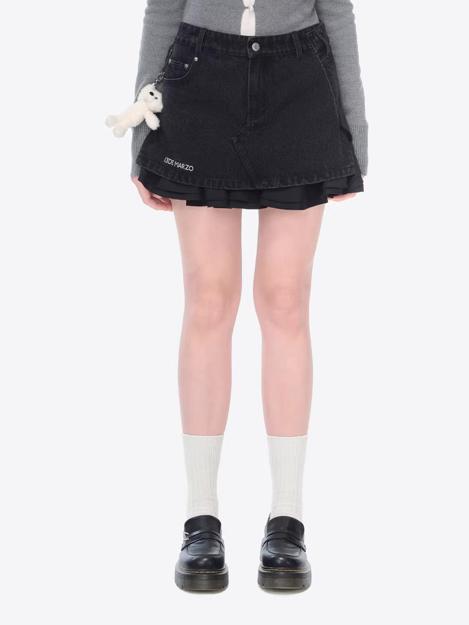 Multi-Way Patchwork Denim Mini Skirt