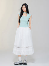 White Lace Splicing A-Line Skirt - CHINASQUAD