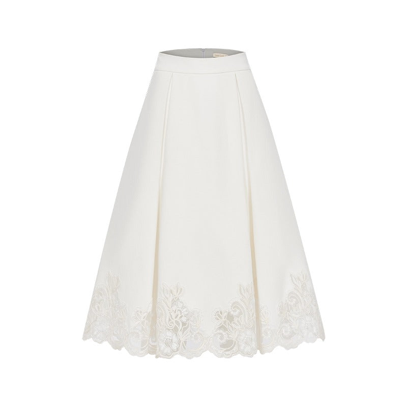 Mirage Vintage Lace-Collar Blazer & Flared Skirt Set - CHINASQUAD