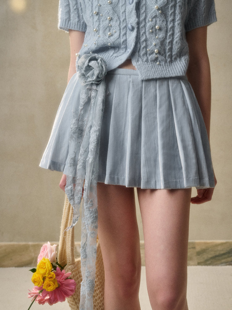 Velvet Floral Pleated Skirt - CHINASQUAD