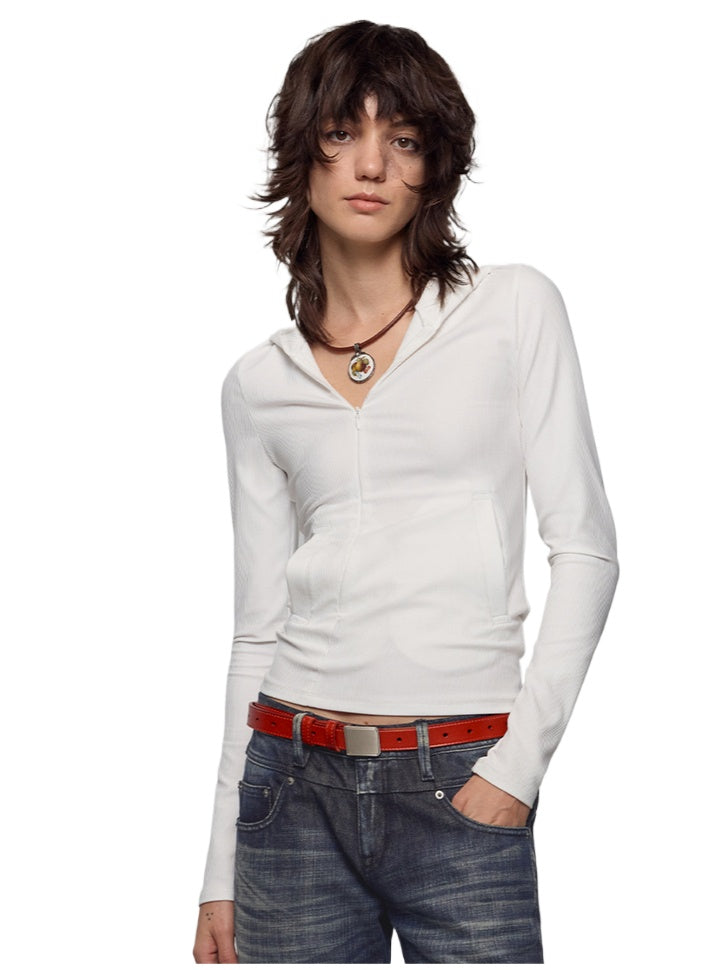 Asymmetrical Adjustable Hooded Ribbed T-shirt - CHINASQUAD