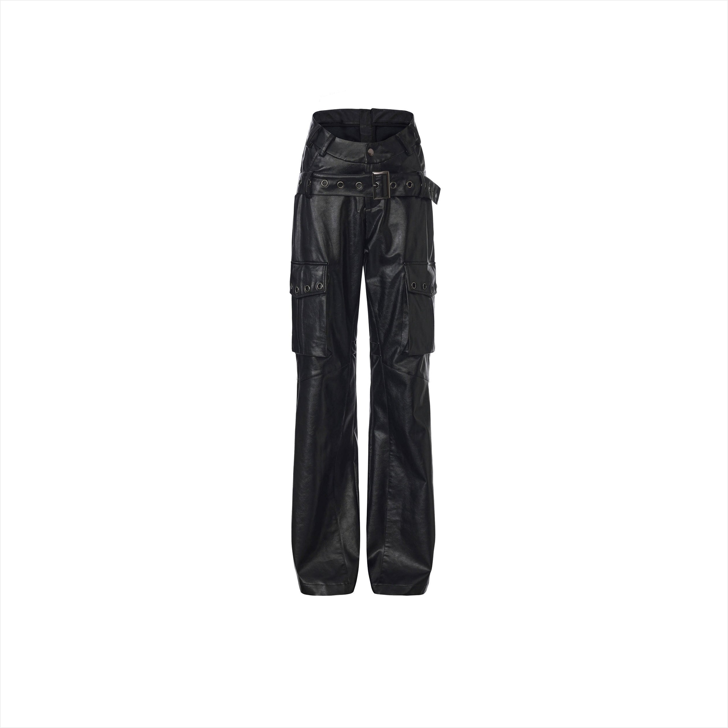 Grunge Oversized Faux Leather Cargo Pants