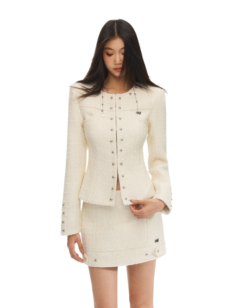 (Final Sale) Tweed Wool Waist-Cinching Jacket - CHINASQUAD