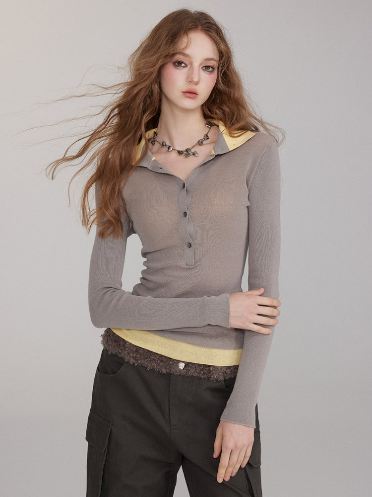 Brown & Black Mock Two-Piece V-Neck Sweater - CHINASQUAD