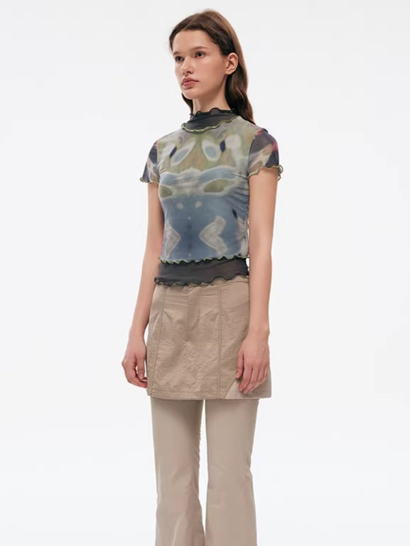 Designer Tie-Dye Sheer Mesh Fitted T-Shirt