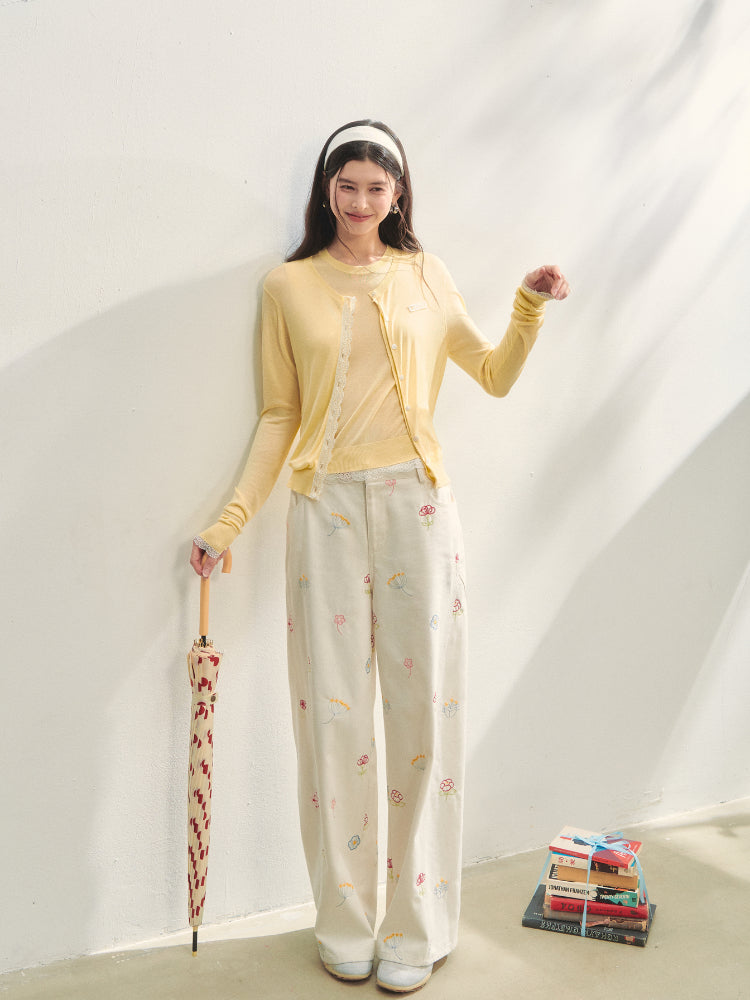 Floral Embroidered Casual Straight-leg Pants - CHINASQUAD