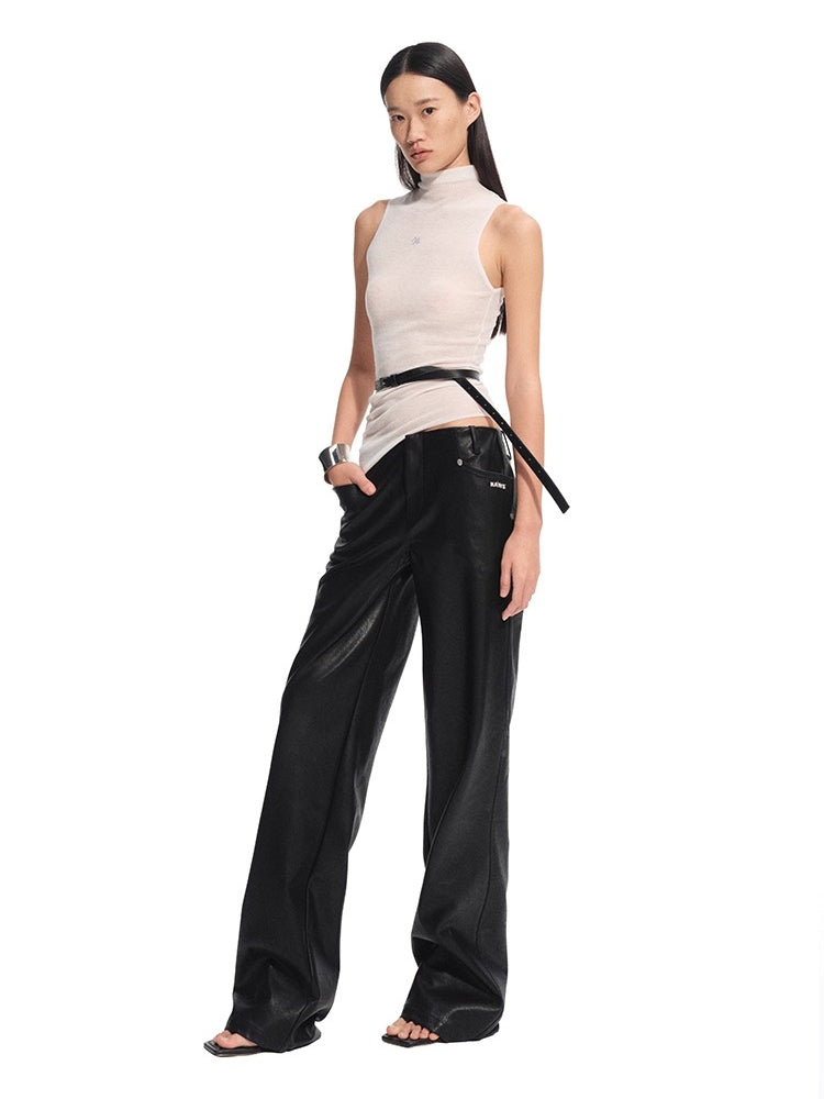 Matte Mid-Rise Leather Pants - CHINASQUAD