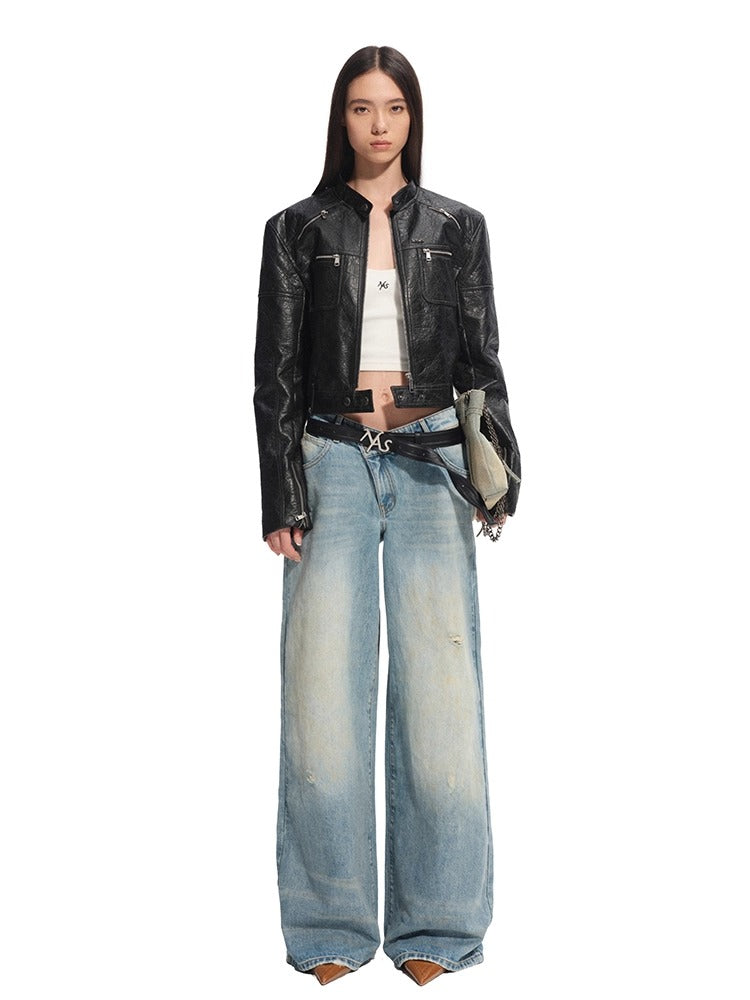Matte Faux Suede Cropped Moto Jacket - CHINASQUAD