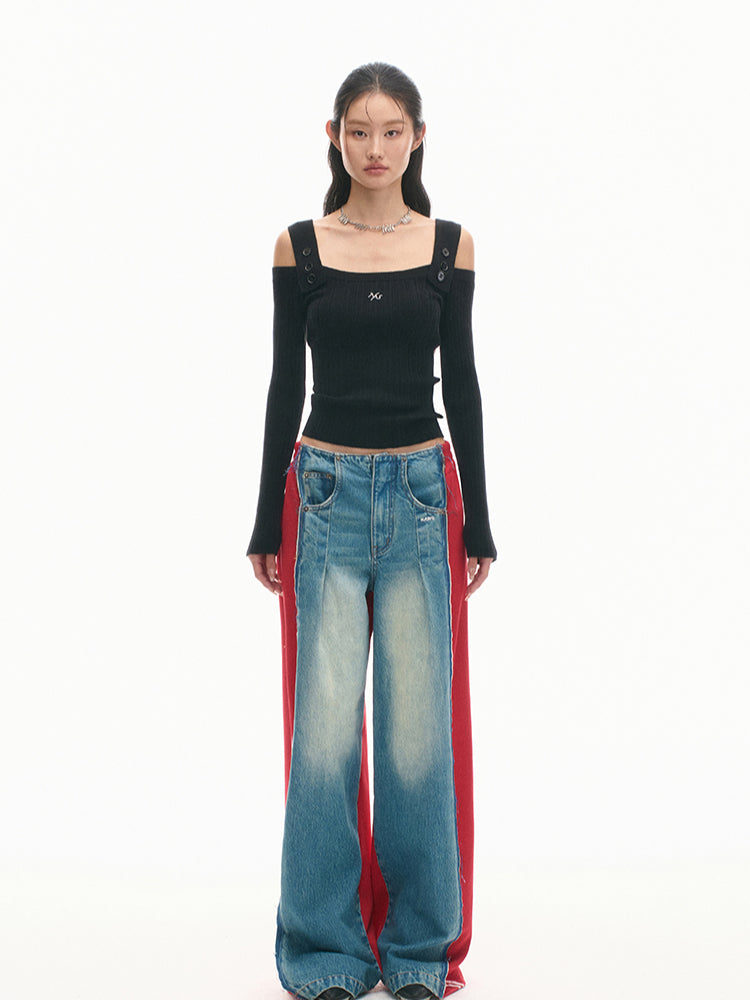 Casual Off-Shoulder Slim-Fit Wool Long-Sleeve Top - CHINASQUAD