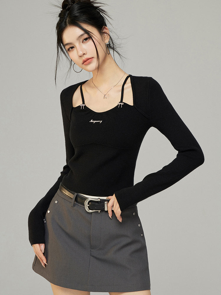 Black & White Butterfly Knot Knit Top - CHINASQUAD