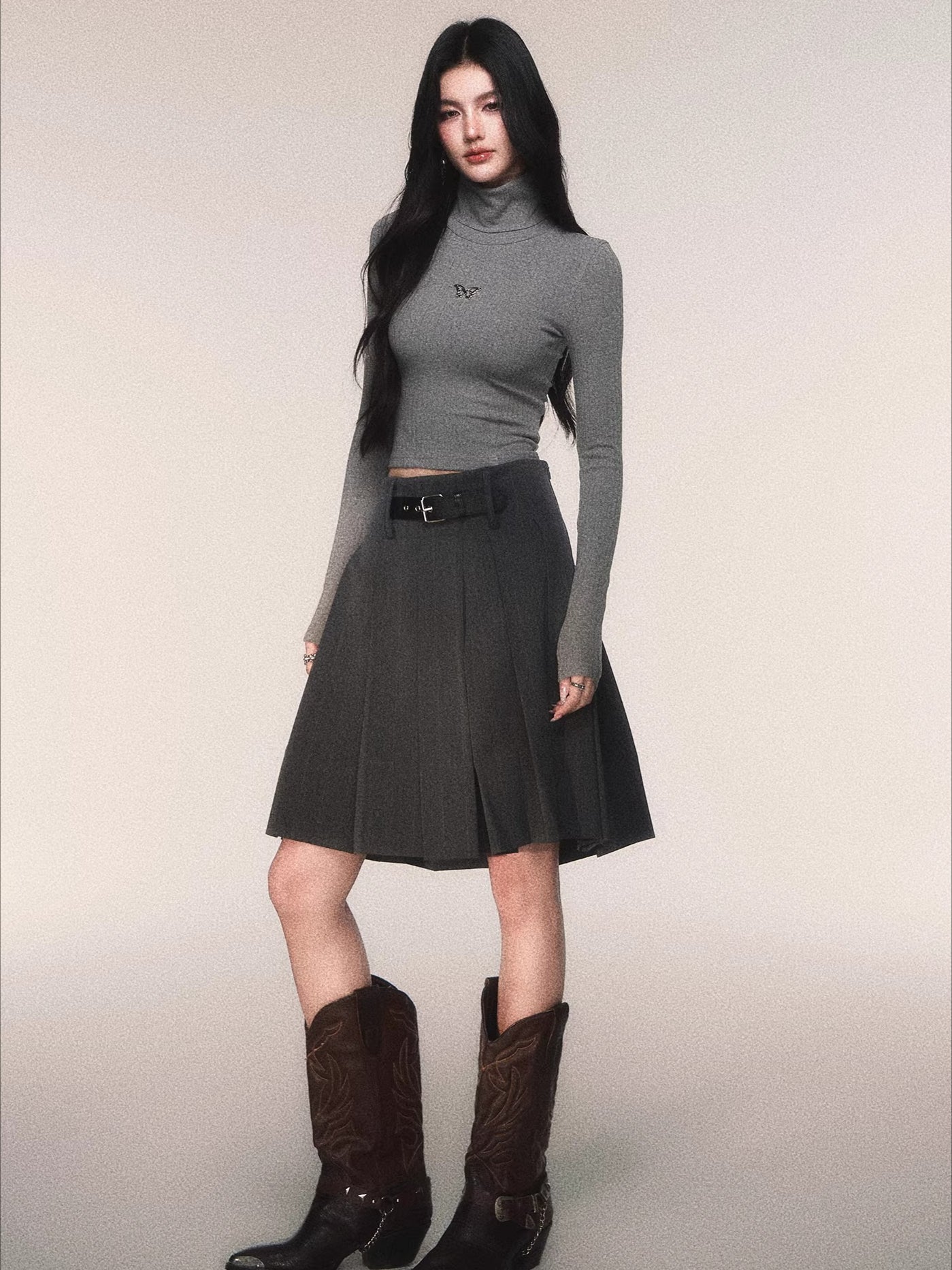 Ribbed Turtleneck Slim-Fit Knit T-Shirt