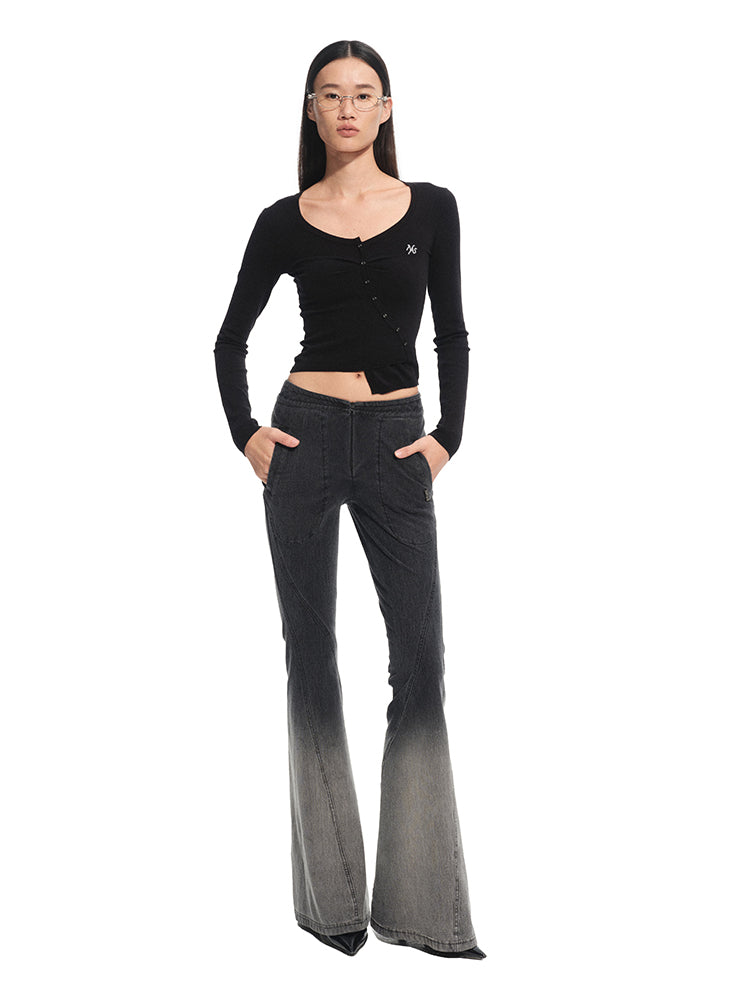 Twill Washed V-Waist Stretch Micro-flare Pants - CHINASQUAD