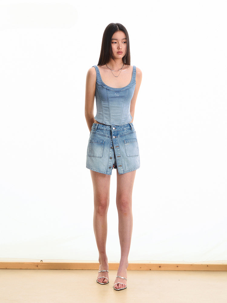 Layered Mammoth Denim Skirt - CHINASQUAD