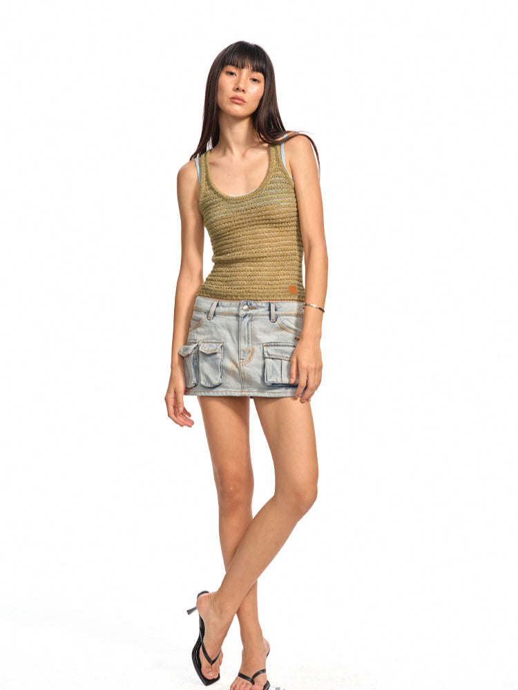 Asymmetric Low - Waist Denim Mini Skirt - CHINASQUAD