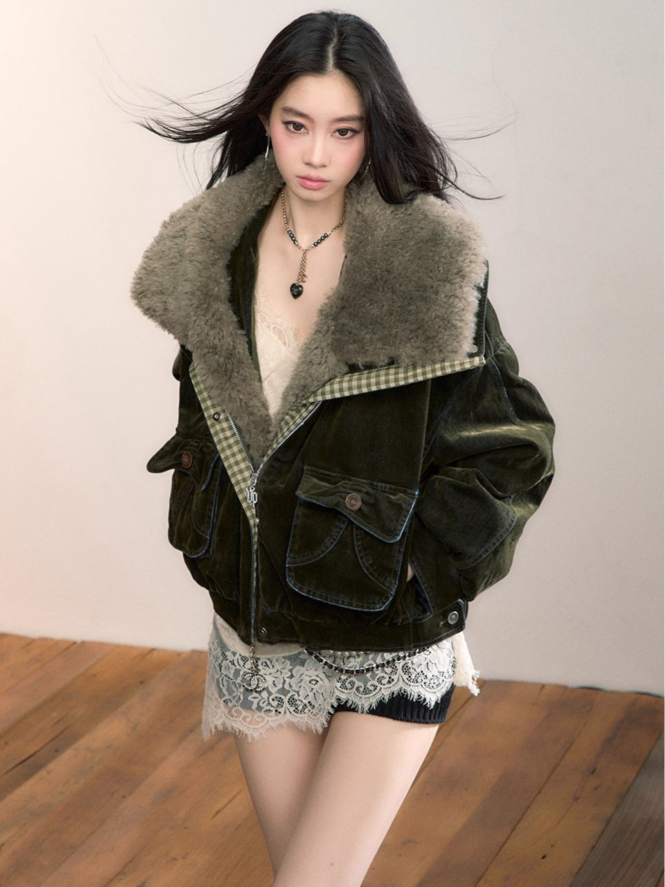 Velvet Fusion Oversized Faux Fur Down Jacket