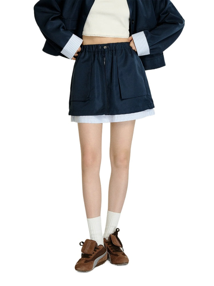 (Final Sale) Faux Two-piece Striped Mini Skirt - CHINASQUAD