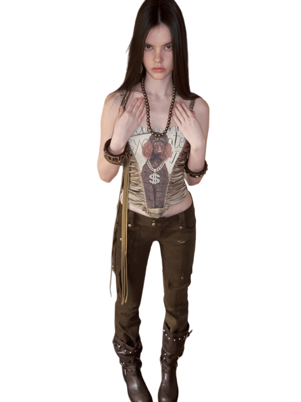 Satin-Panel Corset-Style Cropped Camisole