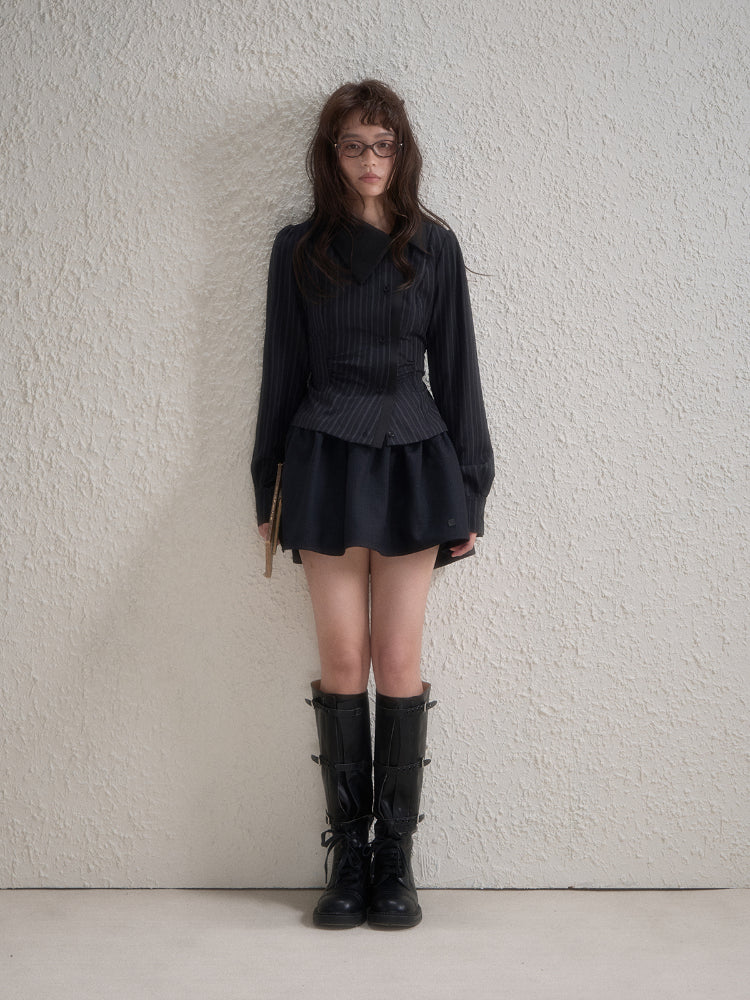 Off-Center Button Detachable Bow Shirt - CHINASQUAD