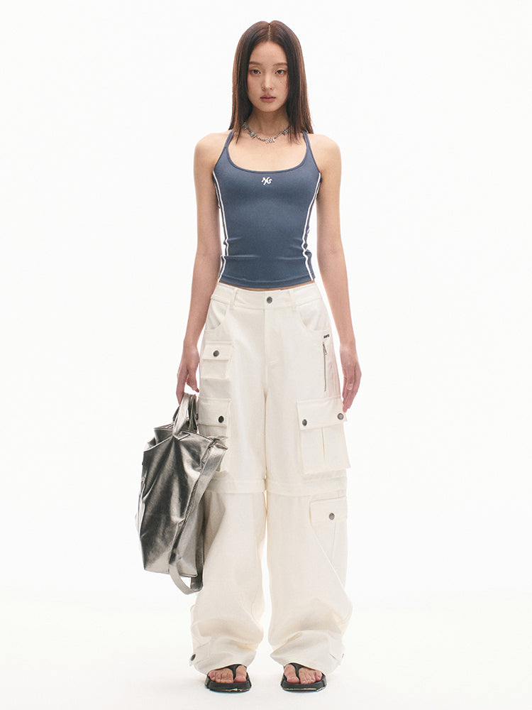 Loose-Fit Multi-Pocket White Casual Pants - CHINASQUAD